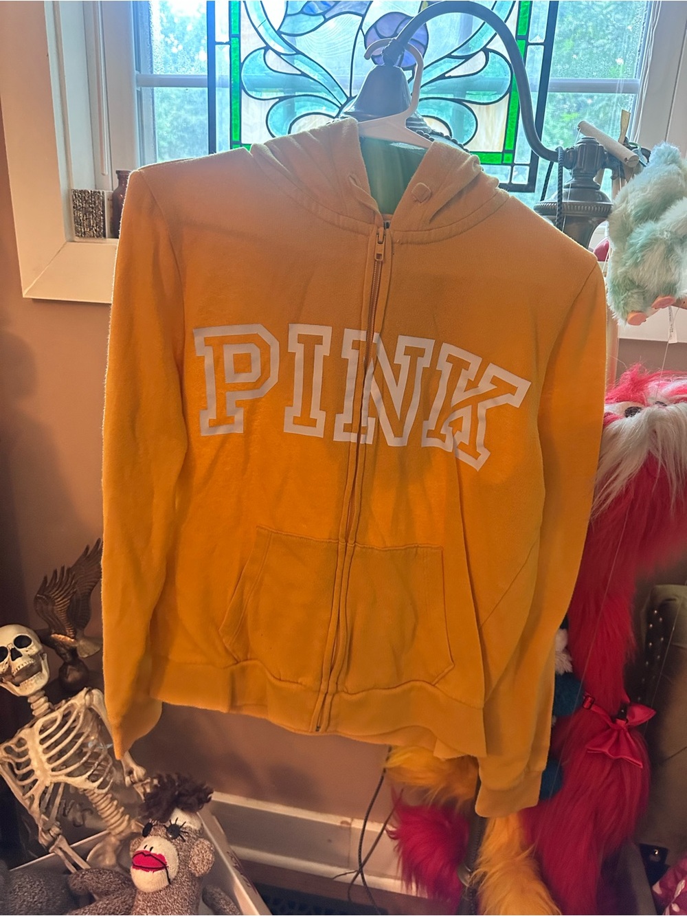 PINK Victoria's Secret Yellow Zip Hoodie with White Logo